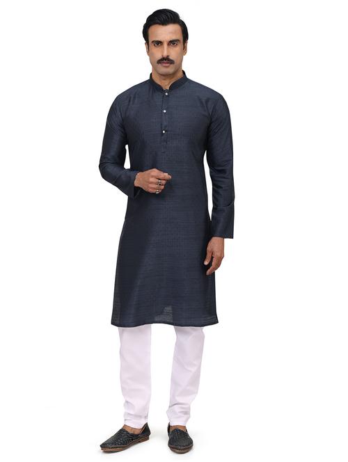 black silk blend kurta pyjama ethnic wear - 20281410 - Very Small Image - 1