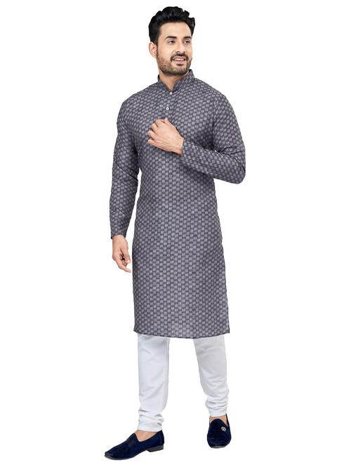 grey cotton blend kurta pyjama ethnic wear set - 20281429 - Very Small Image - 1