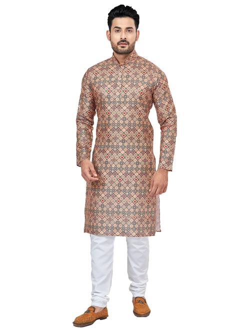 peach cotton silk kurta pyjama ethnic wear set - 20281439 - Very Small Image - 1