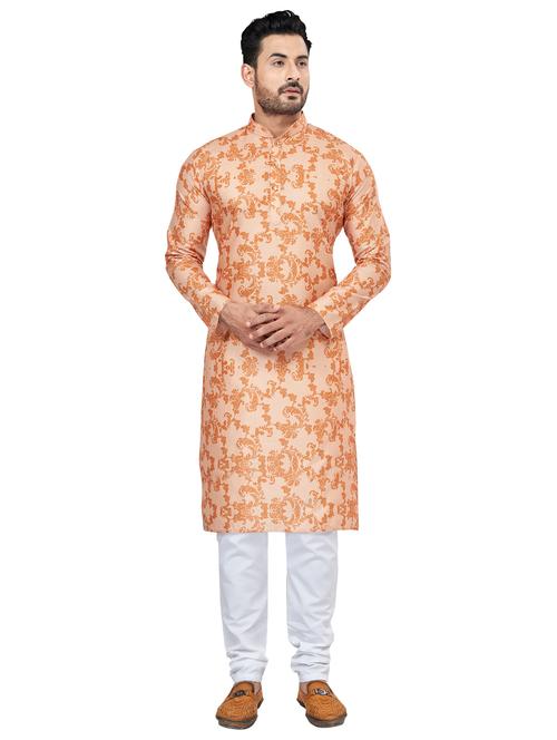 orange cotton silk kurta pyjama ethnic wear set - 20281443 - Very Small Image - 1