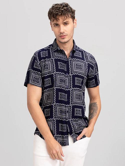 navy blue cotton blend casual shirt - 20281448 - Very Small Image - 1