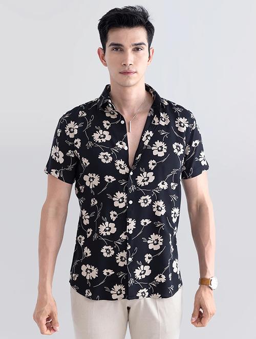 black floral casual shirt - 20281450 - Very Small Image - 1