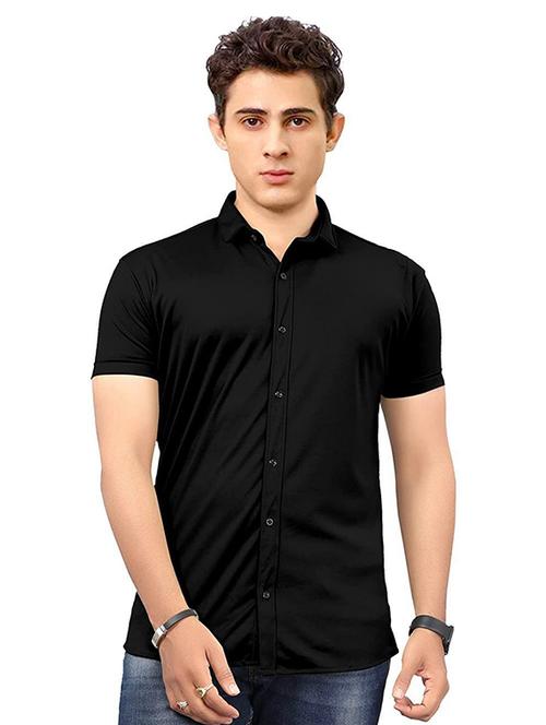 black cotton blend casual shirt - 20281468 - Very Small Image - 1