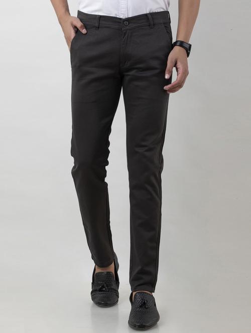 grey cotton blend flat front casual trousers - 20281594 - Very Small Image - 1