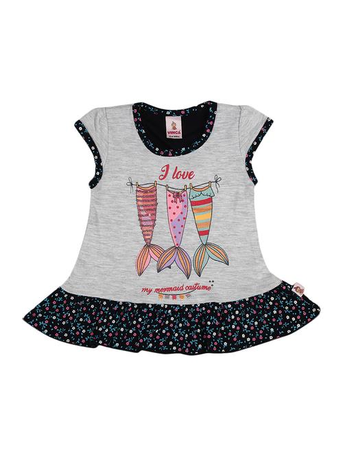 grey round neck cotton frock - 20282269 - Very Small Image - 1