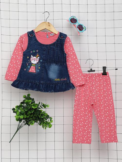 girls printed detailed top & pant set - 20282555 - Very Small Image - 1