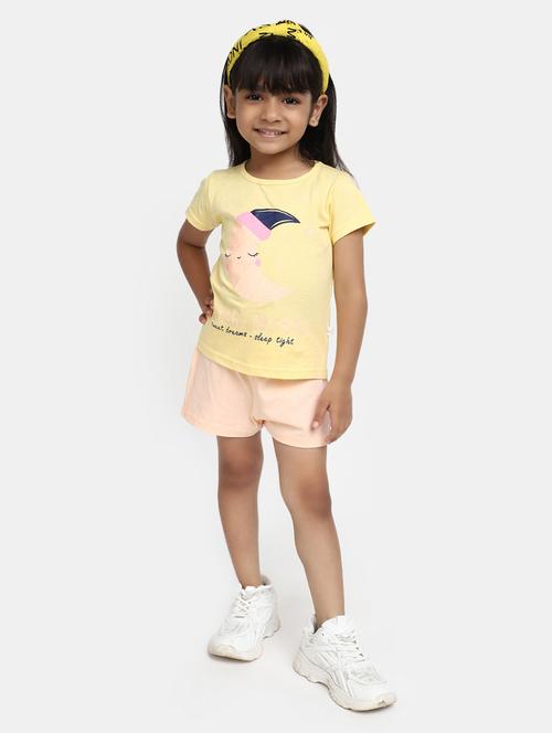 girls yellow graphic printed top & shorts set - 20282591 - Very Small Image - 1