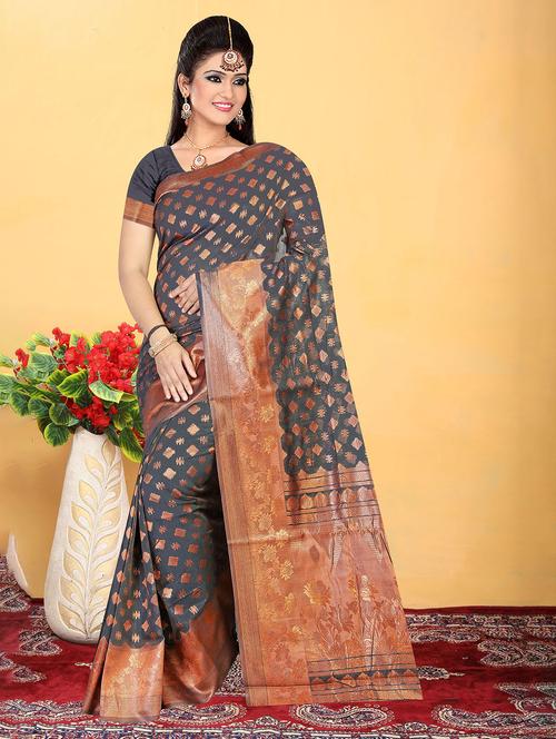 zari work banarasi saree - 20282712 - Very Small Image - 1