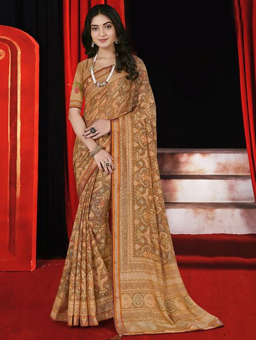 orange printed saree - 20282829 - Very Small Image - 1