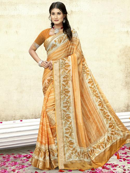 orange printed saree with blouse - 20282839 - Very Small Image - 1