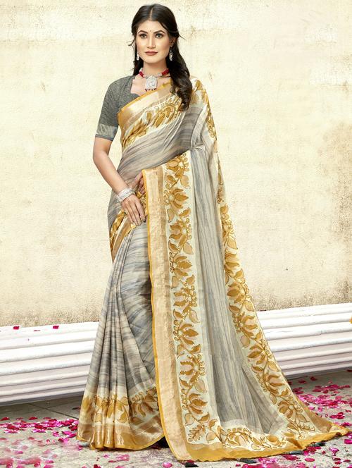 grey printed saree with blouse - 20282842 - Very Small Image - 1