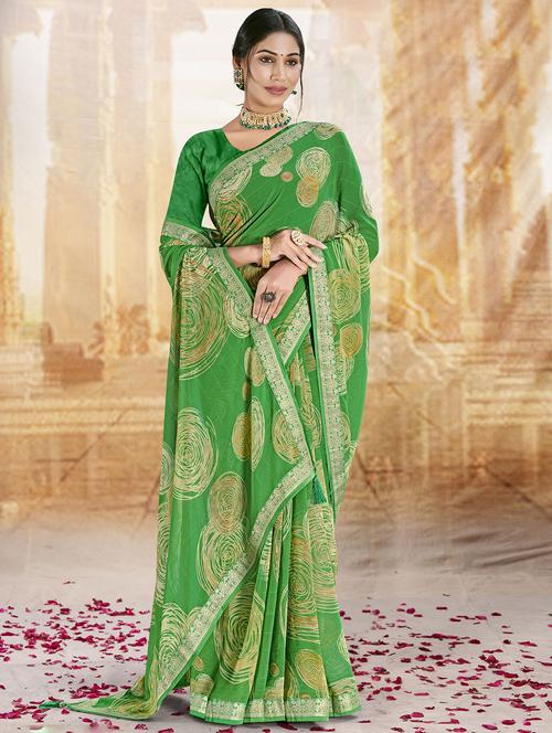 green printed saree - 20282851 - Very Small Image - 1