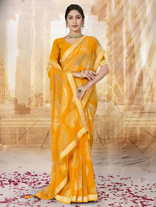 yellow printed saree with blouse - 20282853 - Very Small Image - 1