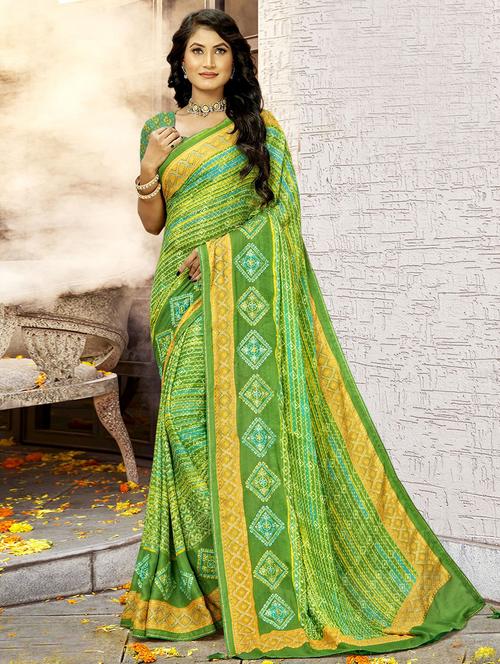 green printed saree with blouse - 20282867 - Very Small Image - 1