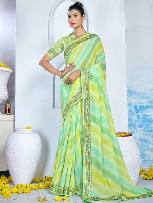 green leheriya printed saree with blouse - 20282887 - Very Small Image - 1