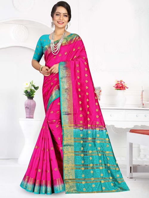 magenta colored banarasi saree with blouse - 20282922 - Very Small Image - 1
