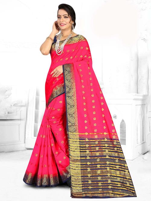 fuchsia colored banarasi saree with blouse - 20282933 - Very Small Image - 1