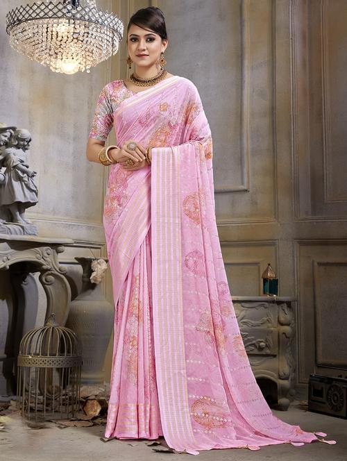 pink colored printed saree with blouse - 20282942 - Very Small Image - 1