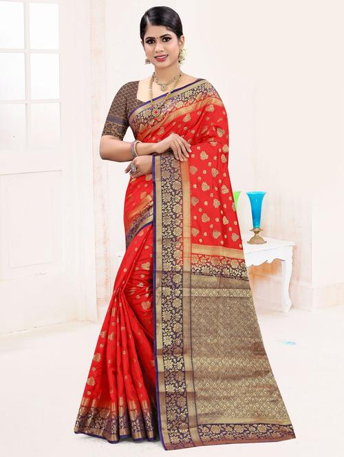 red colored banarasi saree with blouse - 20282948 - Very Small Image - 1