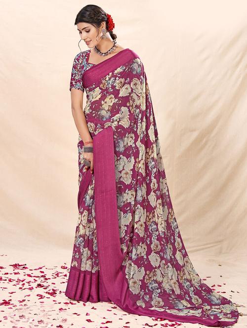 pink colored printed saree with blouse - 20282970 - Very Small Image - 1