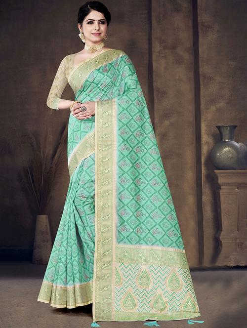turquoise art silk banarasi saree with blouse - 20283012 - Very Small Image - 1