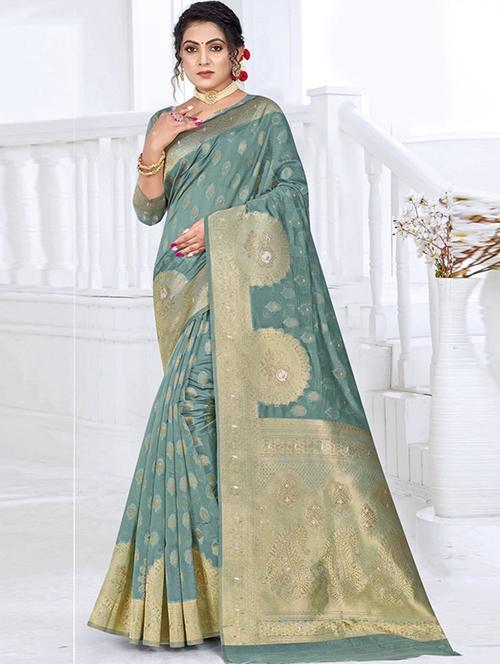women light blue banarasi saree with blouse - 20283022 - Very Small Image - 1