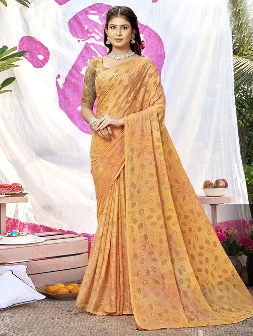 women orange brasso work saree with blouse - 20283184 - Very Small Image - 1