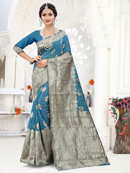 zari work banarasi saree with blouse - 20283208 - Very Small Image - 1