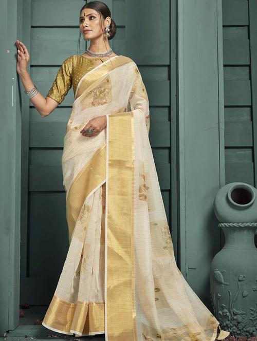 cream colored bordered saree with blouse - 20283374 - Very Small Image - 1