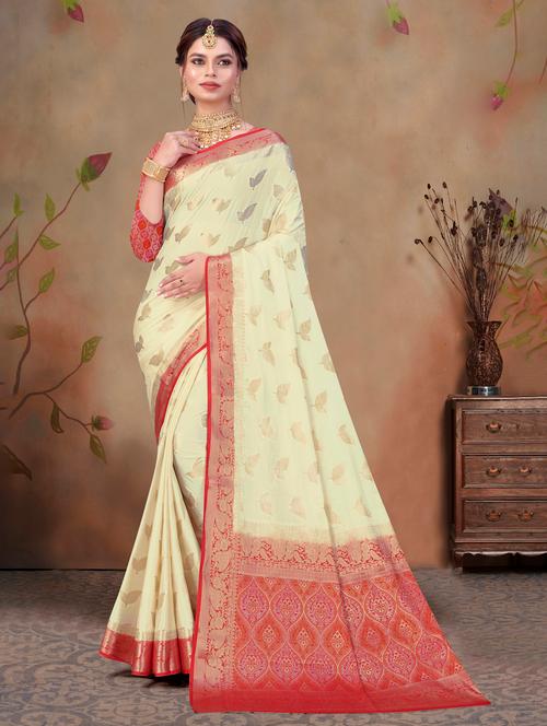 beige colored banarasi saree with blouse - 20283554 - Very Small Image - 1