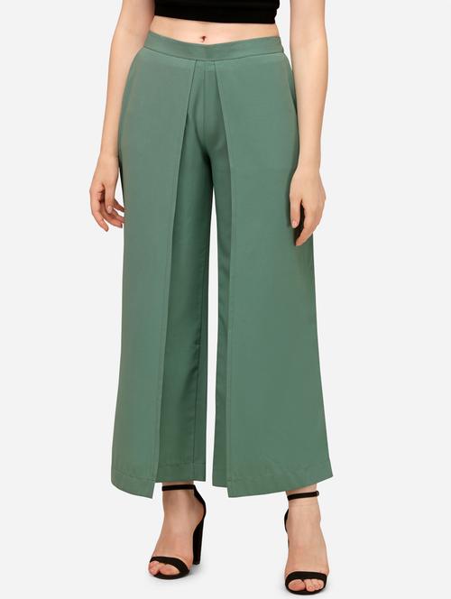 green solid wide leg trouser - 20283991 - Very Small Image - 1