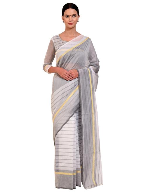 women's stripes grey colored saree - 20284656 - Very Small Image - 1