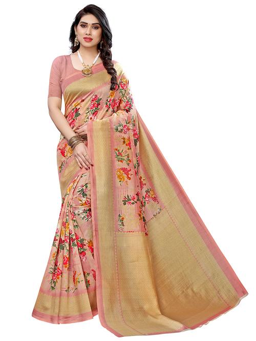 women peach floral printed saree with blouse - 20285018 - Very Small Image - 1