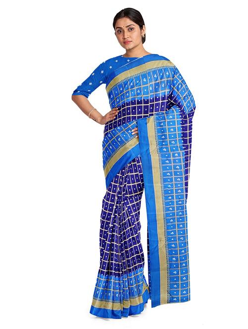 women's checks dark blue colored saree - 20285663 - Very Small Image - 1