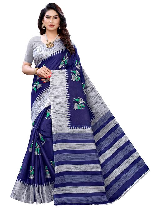 navy blue colored printed saree with blouse - 20285668 - Very Small Image - 1