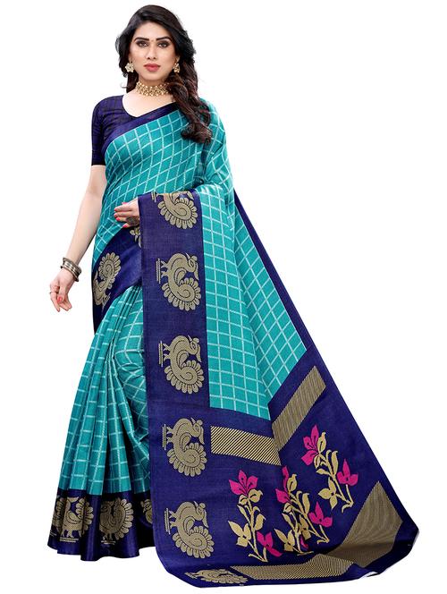 women light blue checkered saree with blouse - 20285678 - Very Small Image - 1