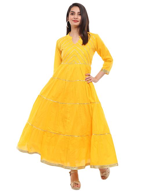 yellow three quarter sleeve ethnic dress - 20285812 - Very Small Image - 1