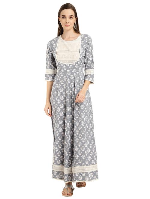 women grey round neck flared dress - 20285822 - Very Small Image - 1