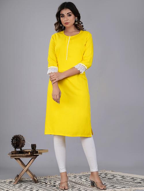 yellow colored straight kurta - 20285850 - Very Small Image - 1