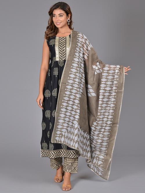 black colored kurta pant set - 20285945 - Very Small Image - 1