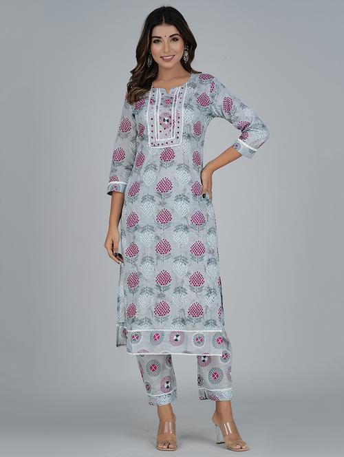 grey colored kurta pant set - 20285953 - Very Small Image - 1