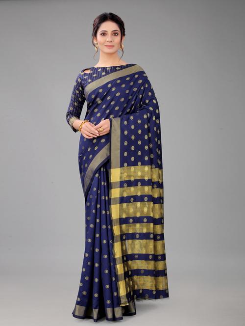 navy blue colored maheshwari saree with blouse - 20286107 - Very Small Image - 1