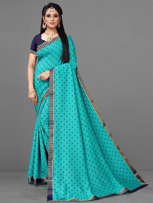 turquoise colored bordered saree with blouse - 20286111 - Very Small Image - 1