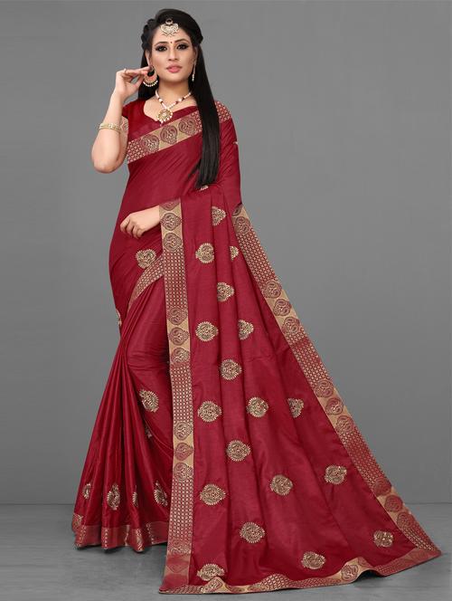 red colored embroidered saree with blouse - 20286117 - Very Small Image - 1