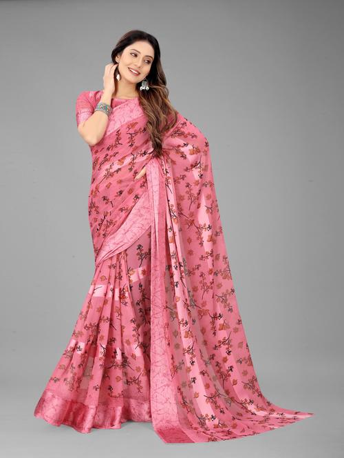 pink colored printed saree - 20286274 - Very Small Image - 1