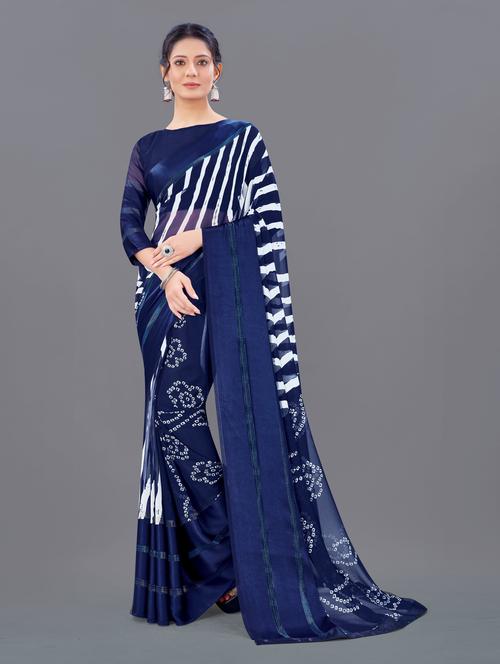 navy blue colored printed saree - 20286301 - Very Small Image - 1