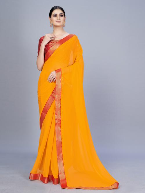 orange colored bordered saree - 20286359 - Very Small Image - 1