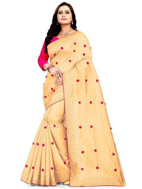 beige colored embellished saree - 20286476 - Very Small Image - 1