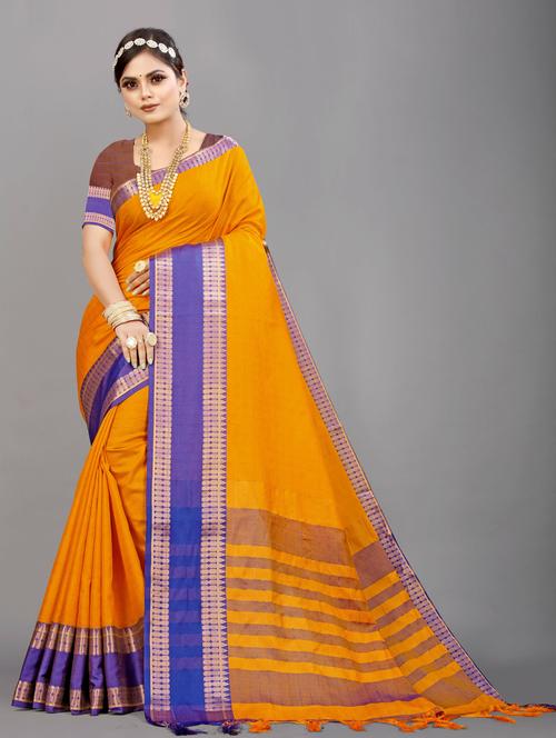 orange colored southern silk saree with blouse - 20286606 - Very Small Image - 1