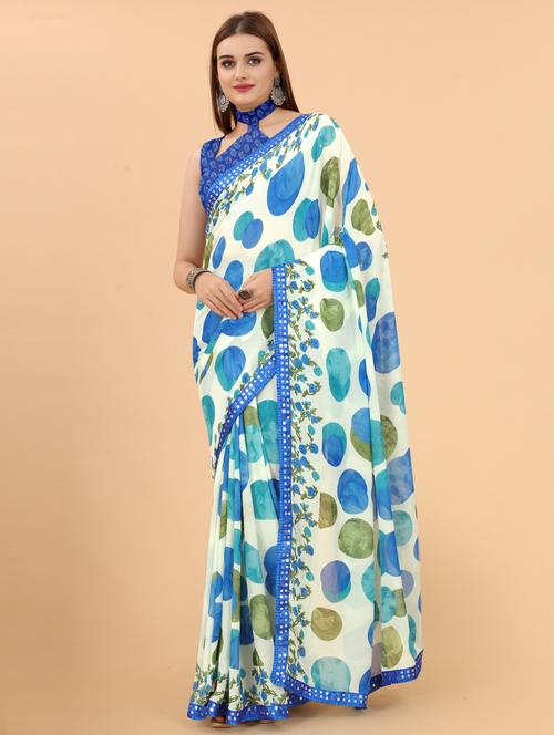 blue colored printed saree - 20286728 - Very Small Image - 1